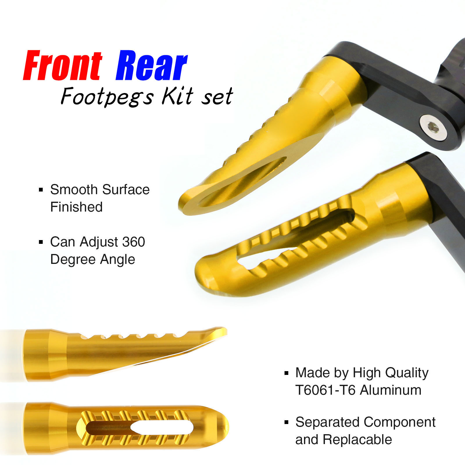 BOB 40mm Riser Gold Front Rear Foot Pegs For ZX-10R 04 05 06 07 08