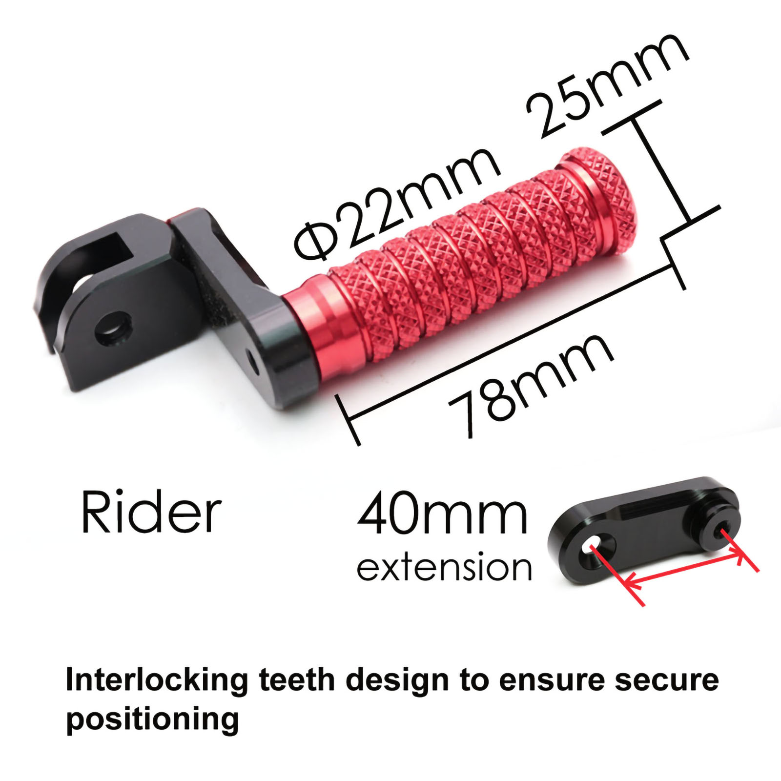 Red POLE 40mm Lowering Front Foot Pegs For Kawasaki Z300 16 17 18