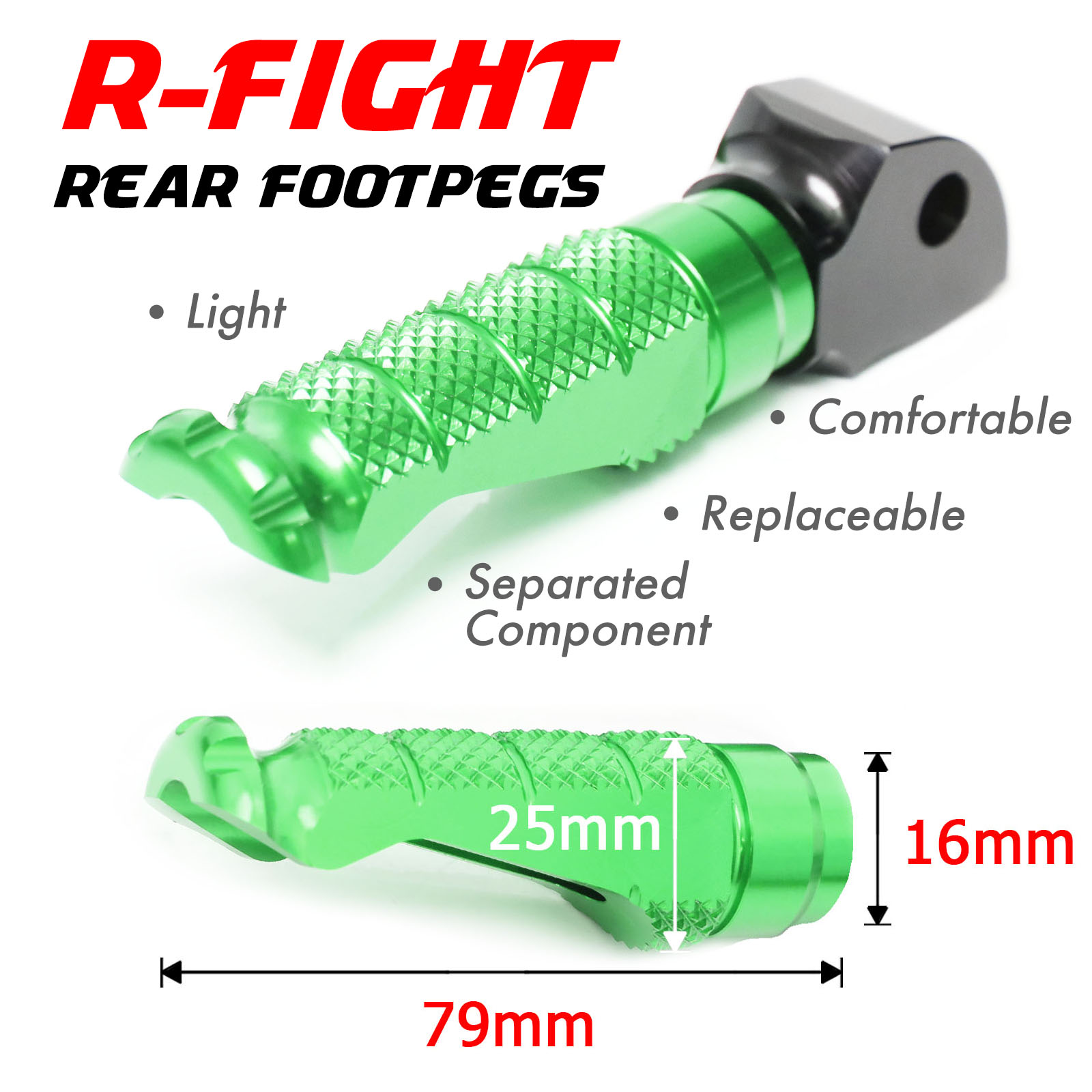 R-FIGHT Green Rear Foot Pegs For Kawasaki ZX-10R 04 05 06 07 08 09