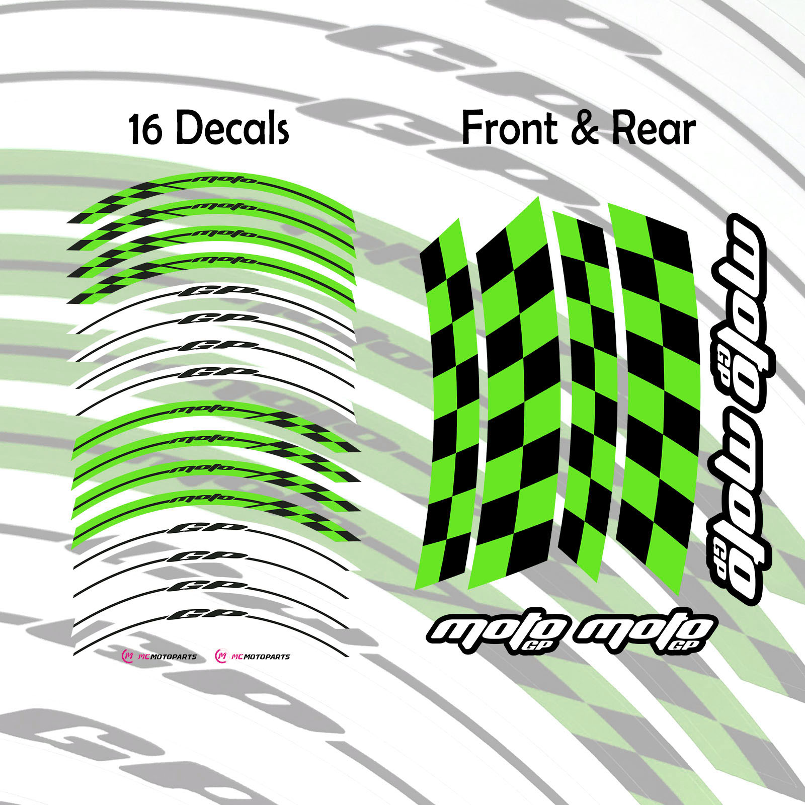 L-Green Grid Vinyl Wheel Rim Stickers For Ninja ZX-14R 16 17 18 19