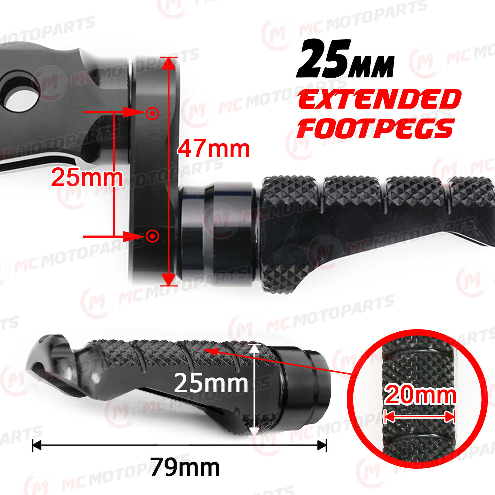25mm Riser Black Front Footpegs R-FIGHT For Z1000 04 05 06 07 08