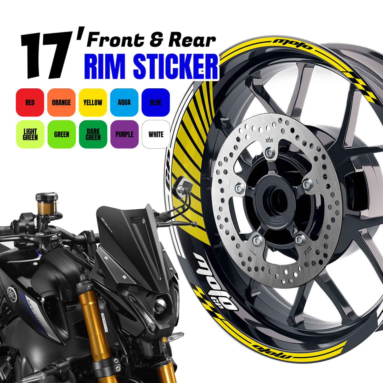 For Kawasaki Z800 2013-2018 13 14 15 16 17 18 red Wheel Stickers