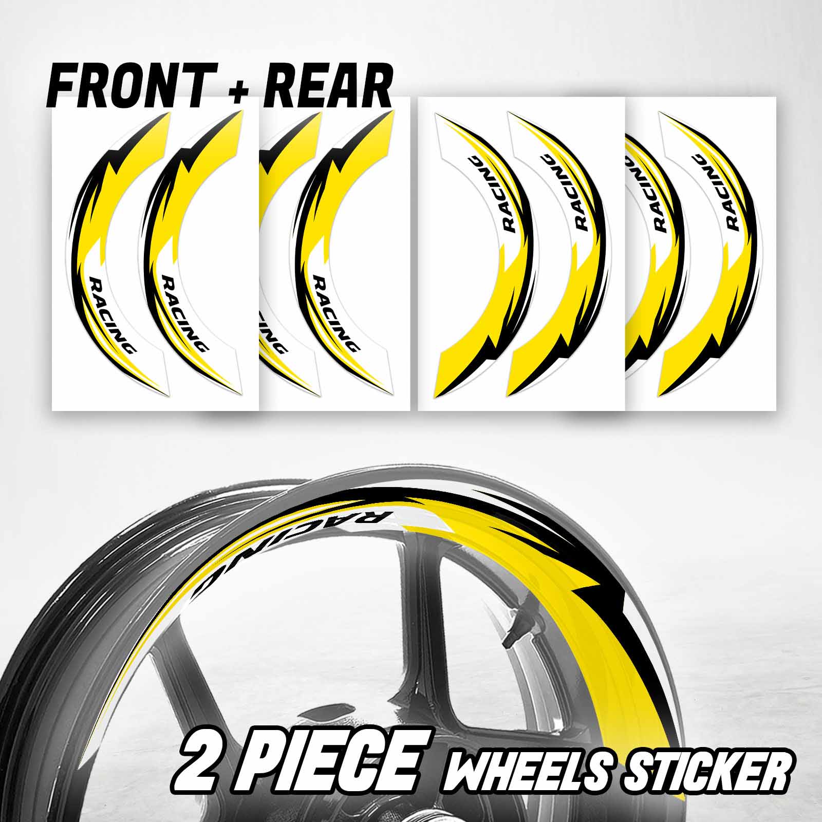 S06W Yellow 2-PIECE Wheel Stickers For ZX10R Ninja ZX1000 16 17 18