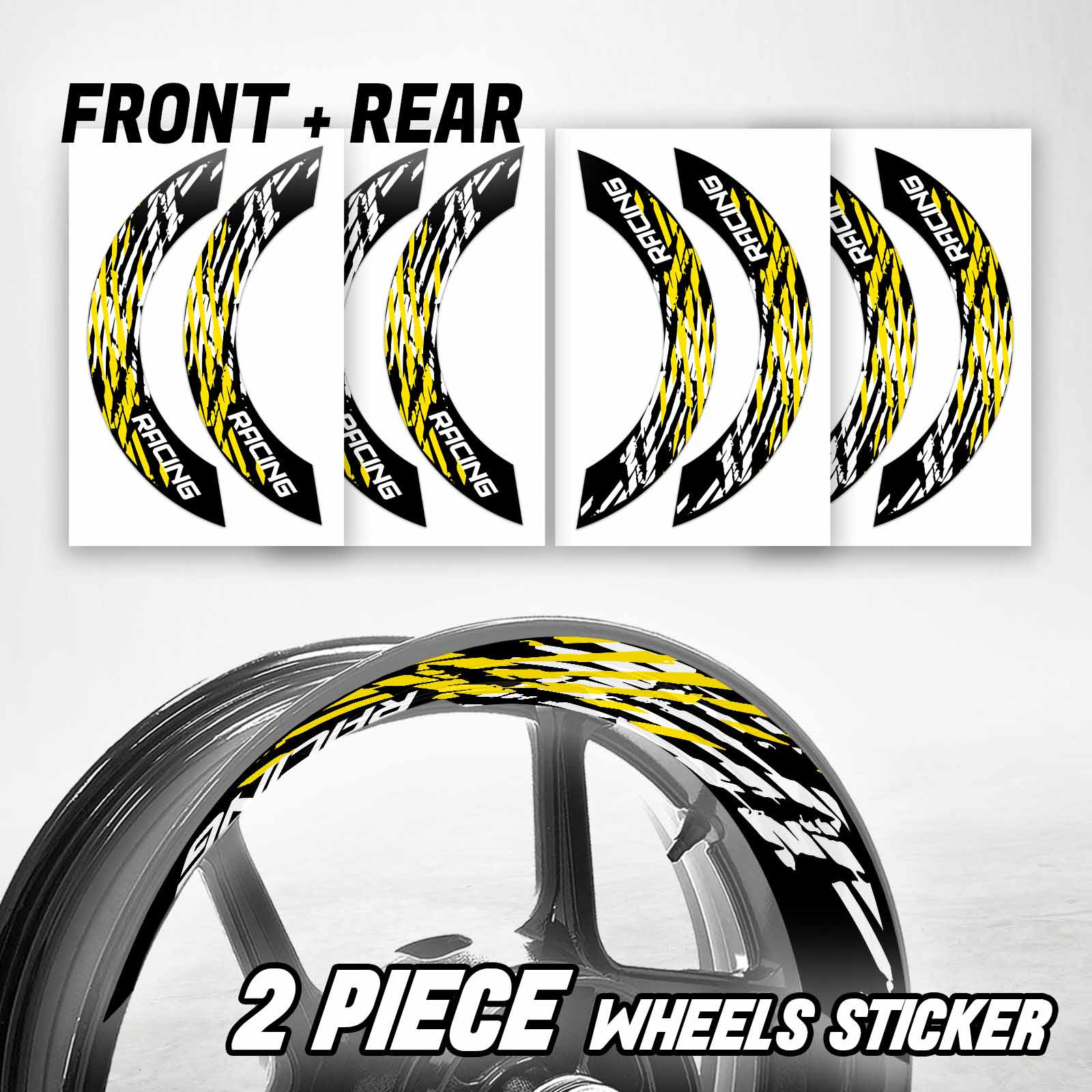 S07B Yellow 2-PIECE Rim Wheel Stickers For Ninja ZX-14R 13 14 15