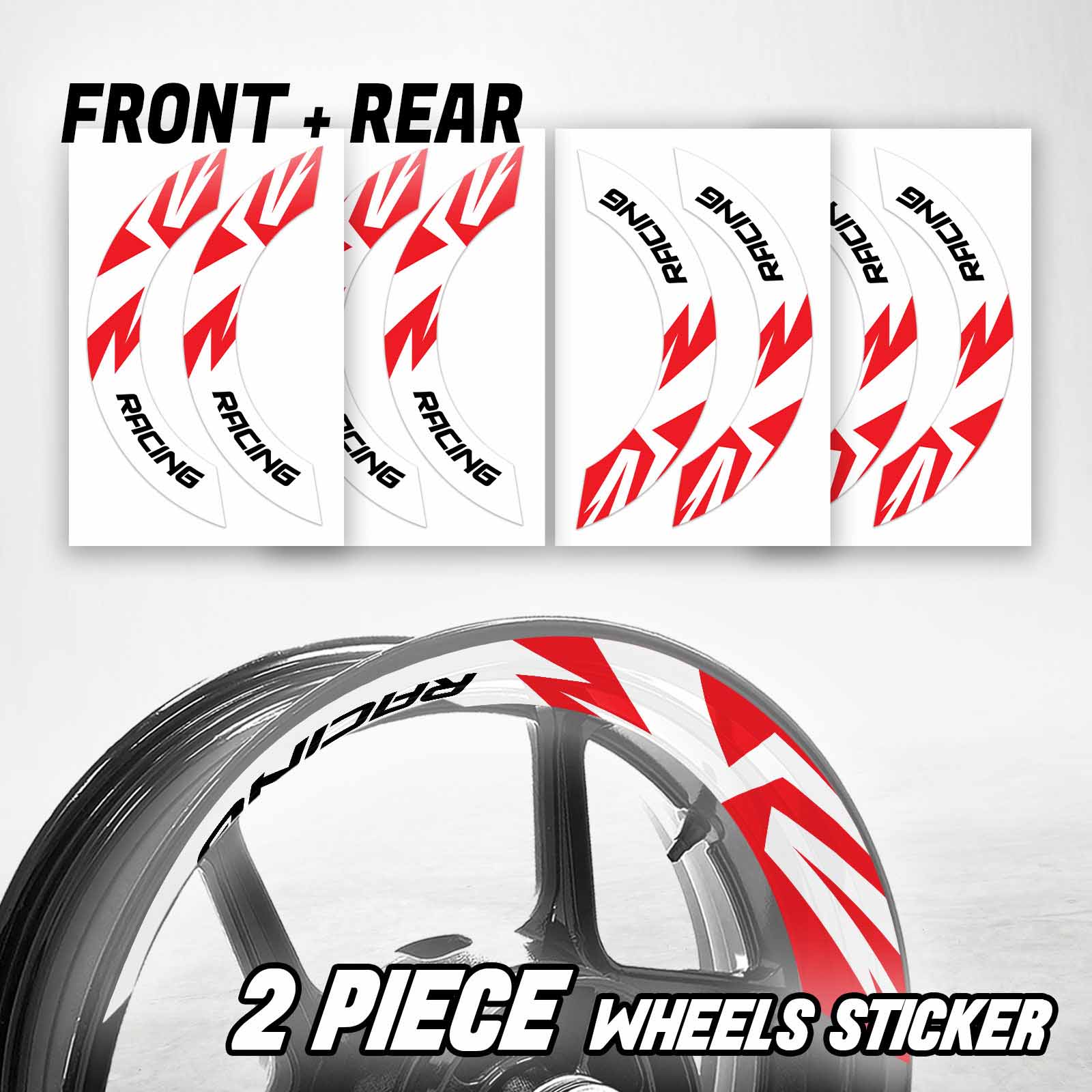 S09W Red 2-PIECE Wheel Stickers For ZX14R Ninja ZX1400 15 16 17 18
