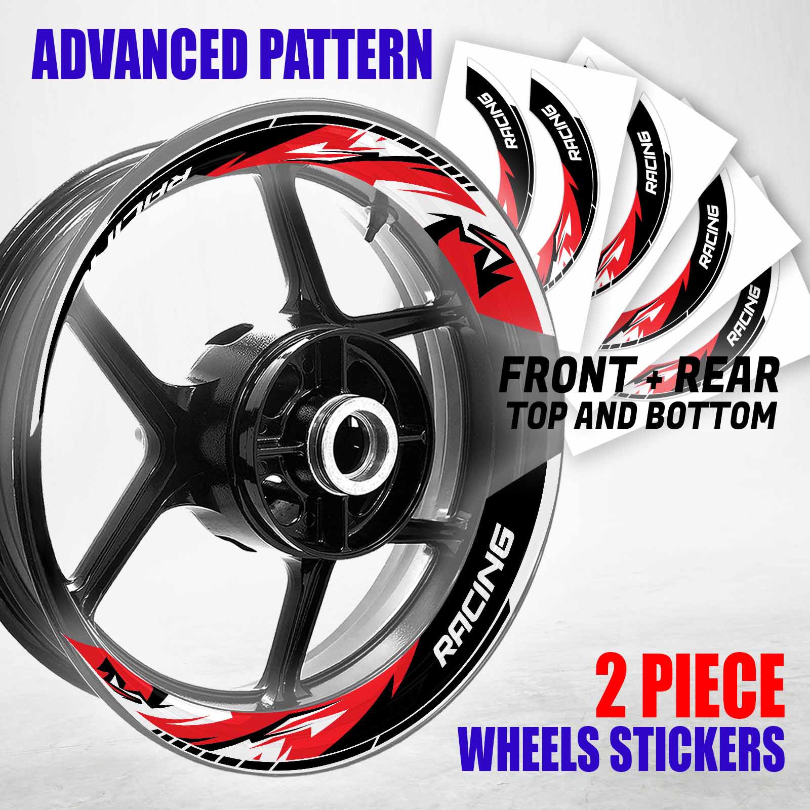 S10B Red 2-PIECE Wheel Stickers For Ninja ZX-10R 11 12 13 14 15 16