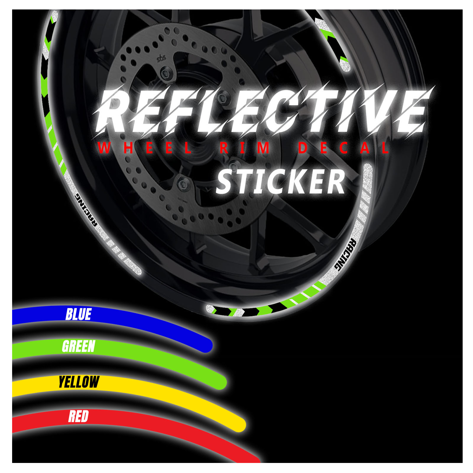 For Kawasaki Z650 17 18 19 20 21 22 17 inch Green Reflective Wheel